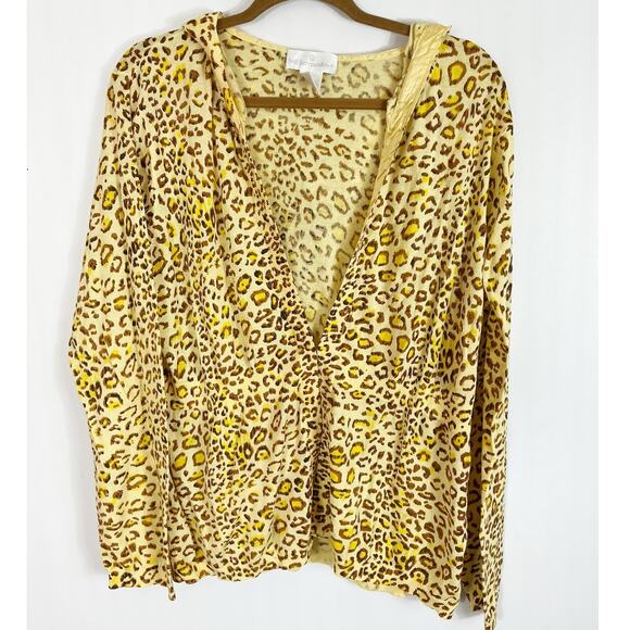 Soft Surroundings Women Hooded Cardigan Sweater Top Yellow Animal Print XL - Picture 1 of 5